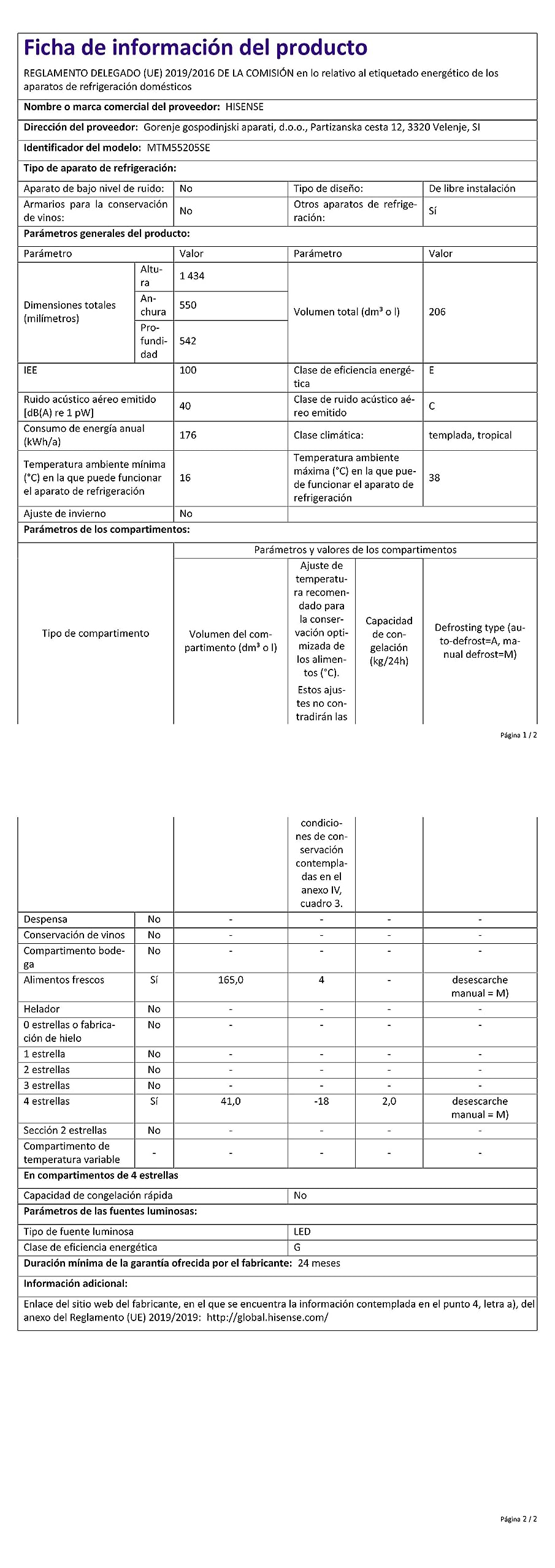 Hisense - MTM55205SE - Réfrigérateur Autoportant Double Porte Modèle 2022, 206 L, Argent, 143.4 x‎ 54.2 x 55 cm