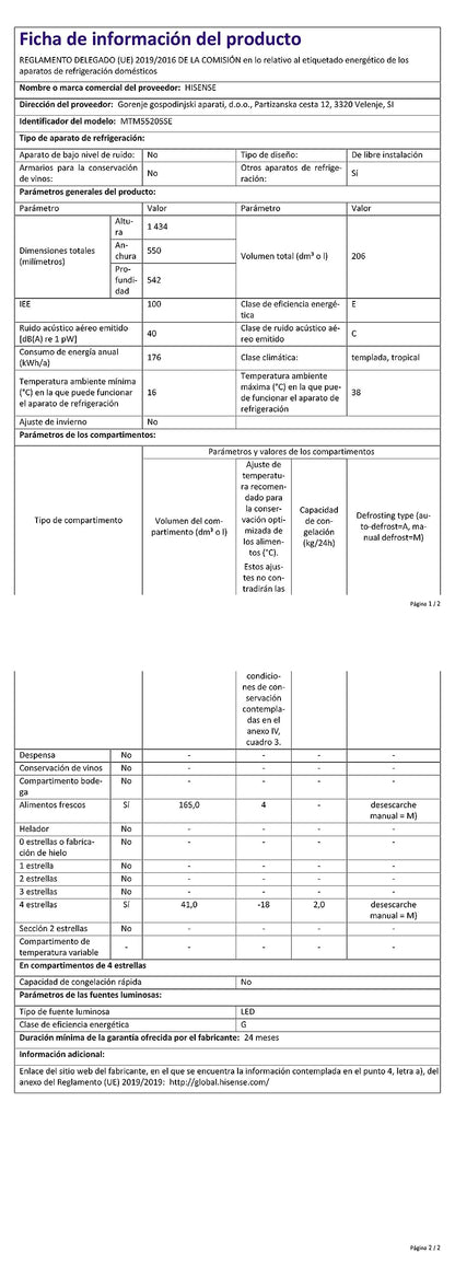 Hisense - MTM55205SE - Réfrigérateur Autoportant Double Porte Modèle 2022, 206 L, Argent, 143.4 x‎ 54.2 x 55 cm