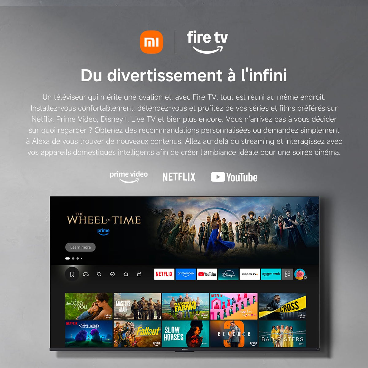 Xiaomi TV F 55, 140 cm (55 Pouces), 4K UHD, Smart TV, Fire TV, Contrôle Vocal Alexa, HDR10, MEMC, Mode Game Boost 120Hz, 2Go+32Go, Compatible avec AirPlay