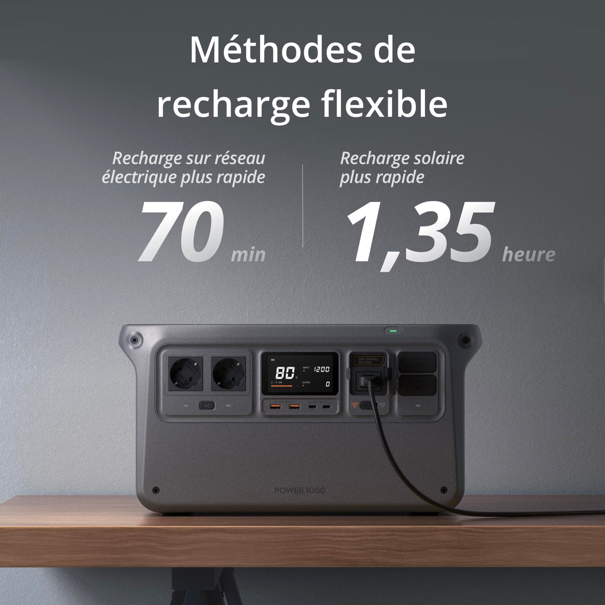 DJI Power 1000, Station Électrique Portable, Batterie LFP (LiFePO4) de 1 024 Wh, Charge Rapide de 70 Min, Sortie Stable de 2 200 W, Générateur d’Électricité Domestique, Camping & VR, Hors Réseau