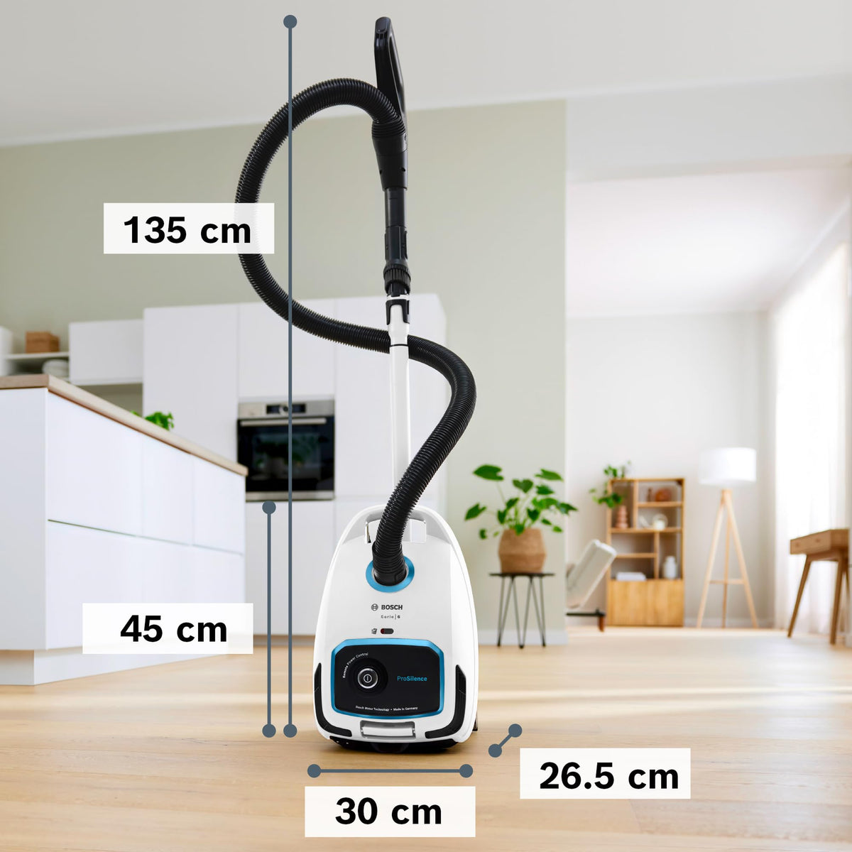 Bosch Electroménager, Série 6, ProSilence BGB6SIL1, aspirateur traîneau avec sac, niveau sonore de 66 dB(A), filtre hygiénique HEPA, moteur puissant, blanc