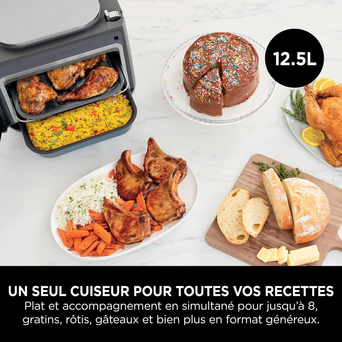 Ninja Combi 12-en-1 Multi-Cuiseur, Four & Friteuse sans huile, 12 Fonctions de Cuisson, Repas de Taille Familiale en 15 Minutes*, avec Plateau de Cuisson,Poêle et Guide de Recettes, Gris, SFP700EU.