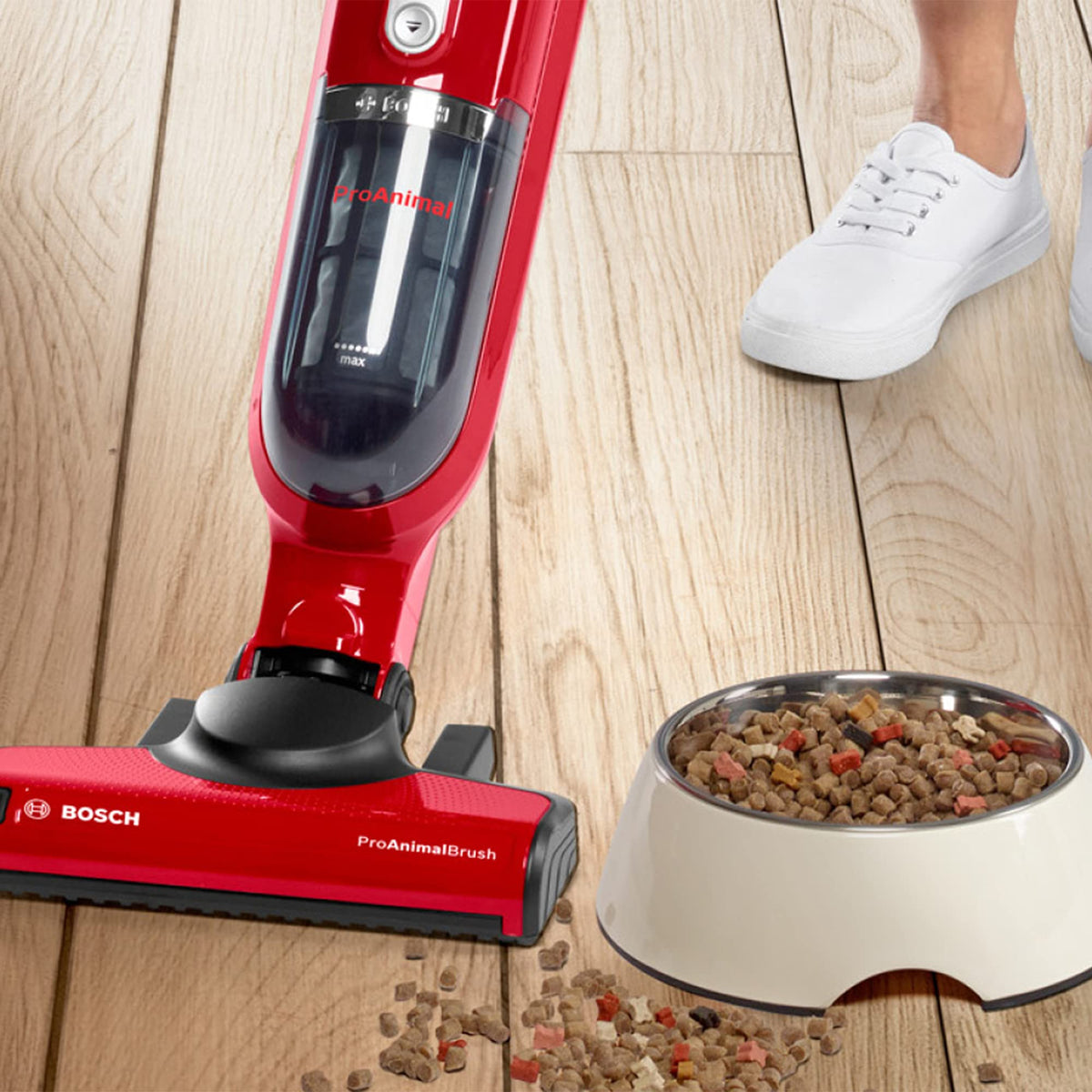 Bosch Electroménager Série 4, BBH3ZOO28, aspirateur Balai 2en1 Flexxo ProAnimal, Multifonction, Rechargeable, autonomie de 55 Min, 2 Vitesses, Accessoires Inclus, 28Vmax, Rouge