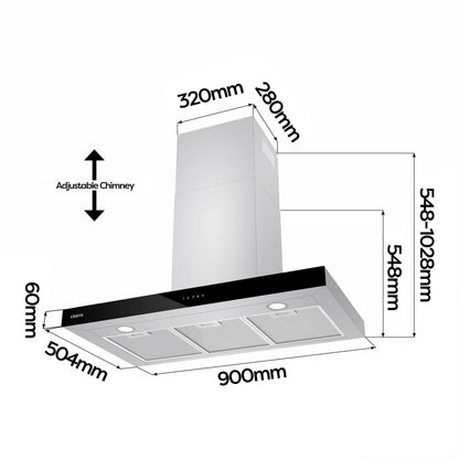 Ciarra Hotte Apisrante 90cm 650 m³/h - Class A+++ - 4 Vitesses - Fonction Boost - Hotte de Cuisine Silencieuse - Commande Tactile - Wi-Fi - LED Dimmable - Inox - CBCS9102
