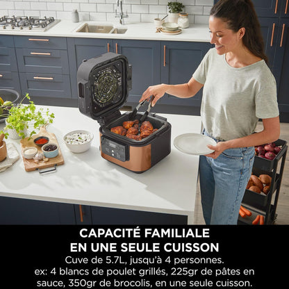 Ninja Speedi 10-en-1 Autocuiseur rapide, Air Fryer, Friteuse à air et Multicuiseur, 5.7L, Repas pour 4 en 15 minutes, Vapeur, Gril, Cuire au four, Rôtir, Mijoter et plus, Noir et Cuivre ON400EUCP