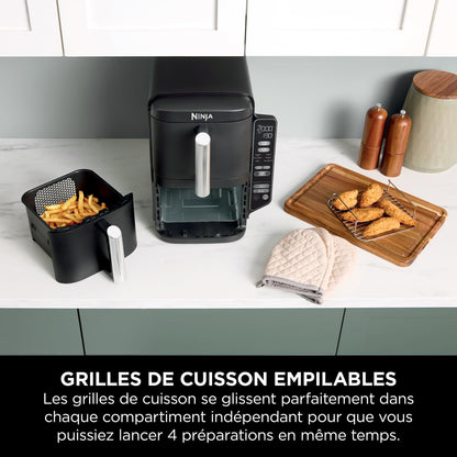 Ninja Double Stack Air-Fryer, Friteuse verticale sans huile à 2 tiroirs, 4 niveaux cuisson, 2 tiroirs et 2 grilles, design compact, capacité de 7,6L, 6 fonctions de Cuisson, 6 portions, gris SL300EU