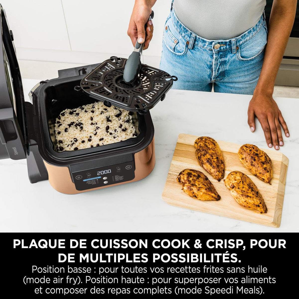 Ninja Speedi 10-en-1 Autocuiseur rapide, Air Fryer, Friteuse à air et Multicuiseur, 5.7L, Repas pour 4 en 15 minutes, Vapeur, Gril, Cuire au four, Rôtir, Mijoter et plus, Noir et Cuivre ON400EUCP