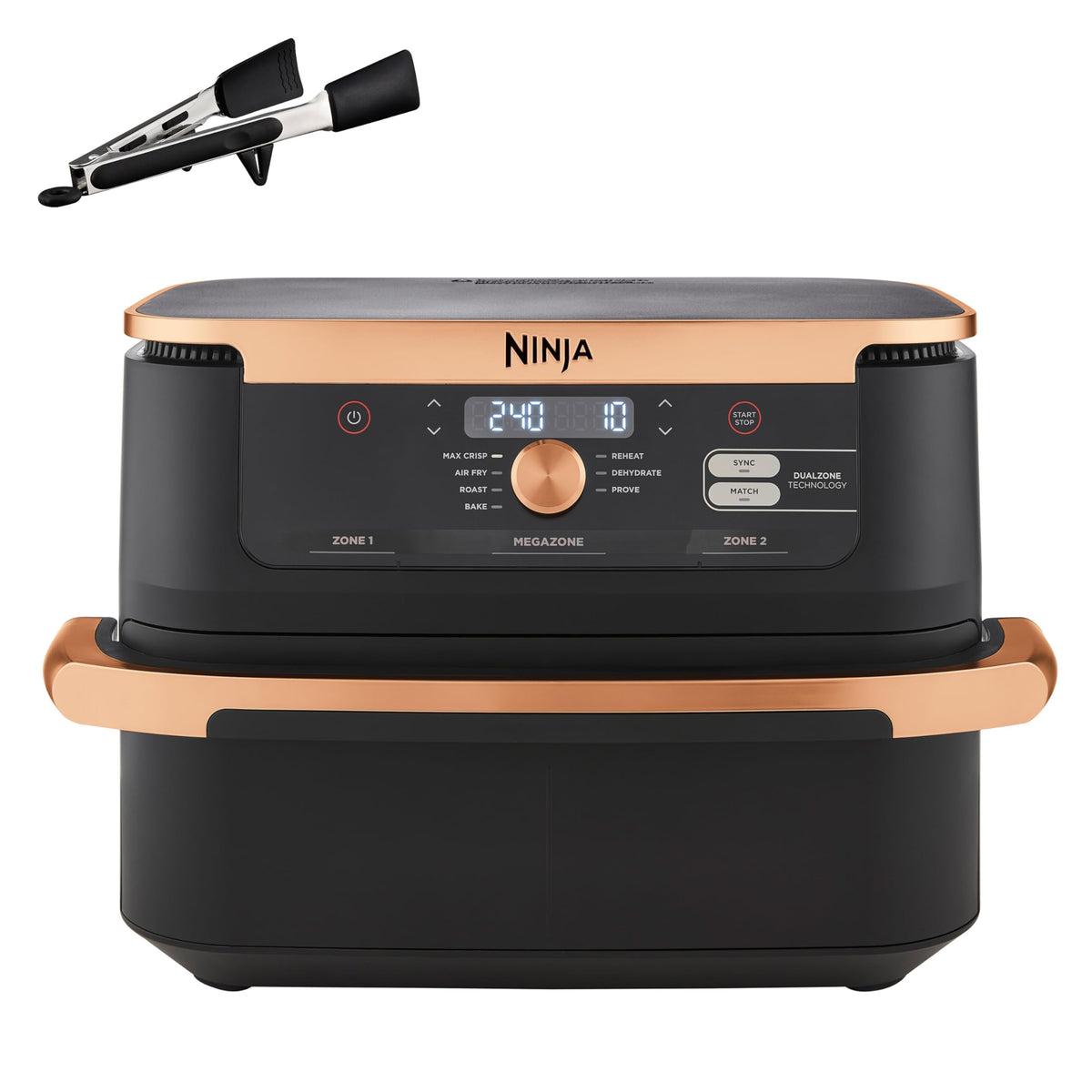 NINJA Foodi FlexDrawer Air Fryer, Dual Zone Avec Séparateur Amovible, Grand Tiroir de 10.4 L, 7-en-1, Double Zone, Pièces Antiadhésives Compatibles Au Lave-Vaisselle, Noir & Cuivre, AF500EUCP