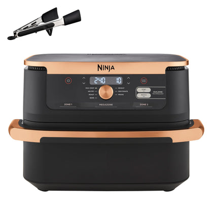 NINJA Foodi FlexDrawer Air Fryer, Dual Zone Avec Séparateur Amovible, Grand Tiroir de 10.4 L, 7-en-1, Double Zone, Pièces Antiadhésives Compatibles Au Lave-Vaisselle, Noir & Cuivre, AF500EUCP