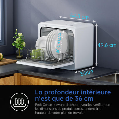 AIRMSEN Lave-vaisselle de Table Mini Lave-vaisselle avec 7+2 Programmes, Fonction Sel Adoucissant Commande Tactile Affichage à LED Réservoir d'Eau 5L, Lave-vaisselle Compact pour Appartements Dortoirs