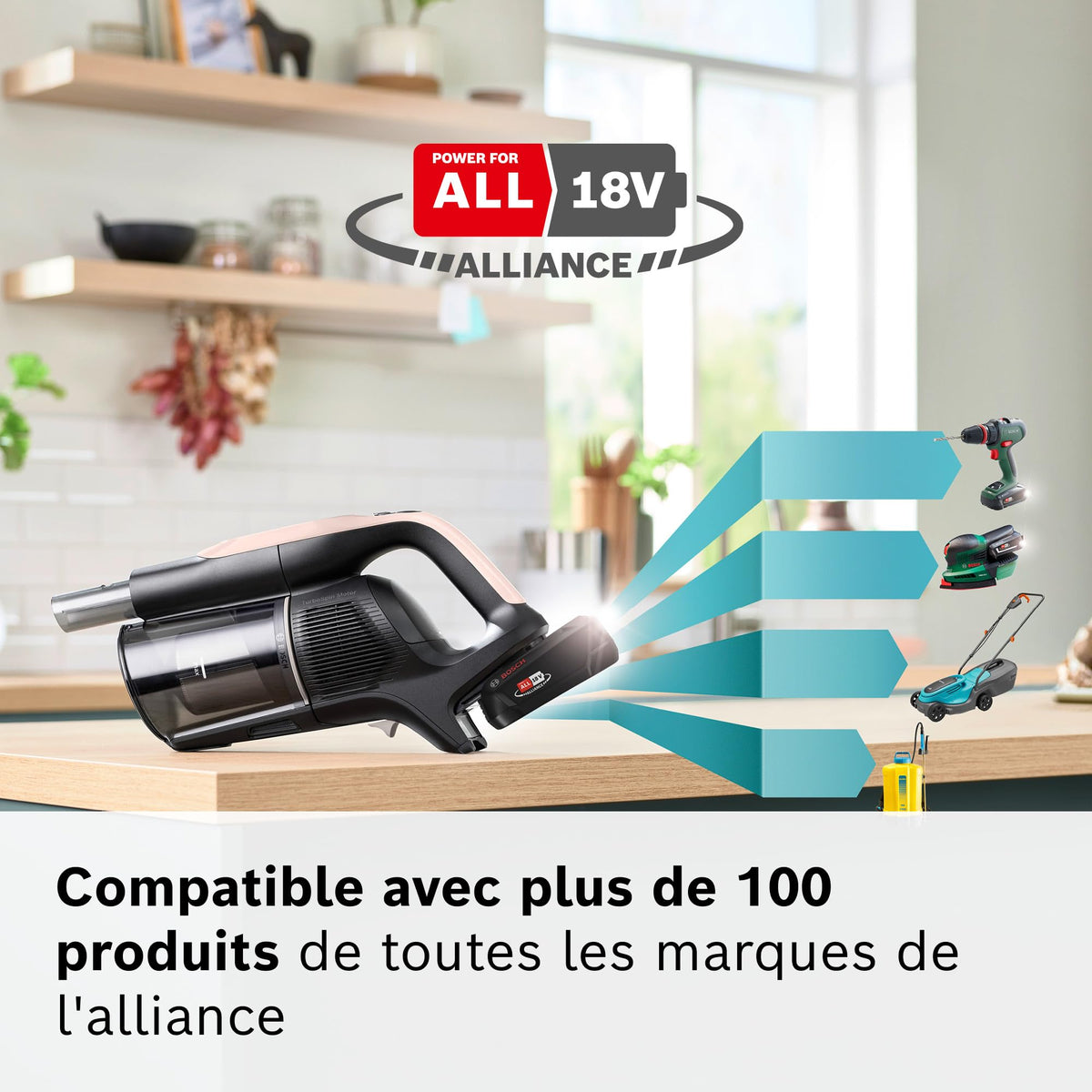 Bosch, aspirateur Balai sans Fil, Unlimited 10, Batterie 4.0 Ah, Technologie MicroClean, bac à poussière Facile à Vider, Tube Flexible, éclairage LED, Rose, BKS1041RHF