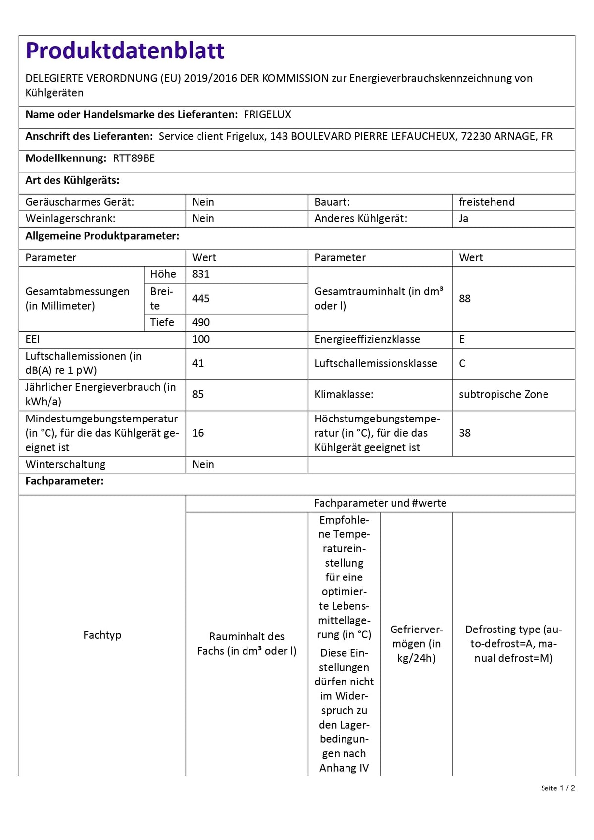 FrigeluX Réfrigérateur Table Top Blanc RTT89BE 88L