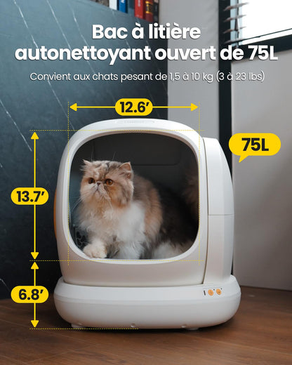 Wolmds Litière Chat Autonettoyante UBPet C20 – Bac Litière Automatique 75L, Idéal pour Plusieurs Chats, Anti-Fuites, Anti-Odeur, Sécurité Renforcée
