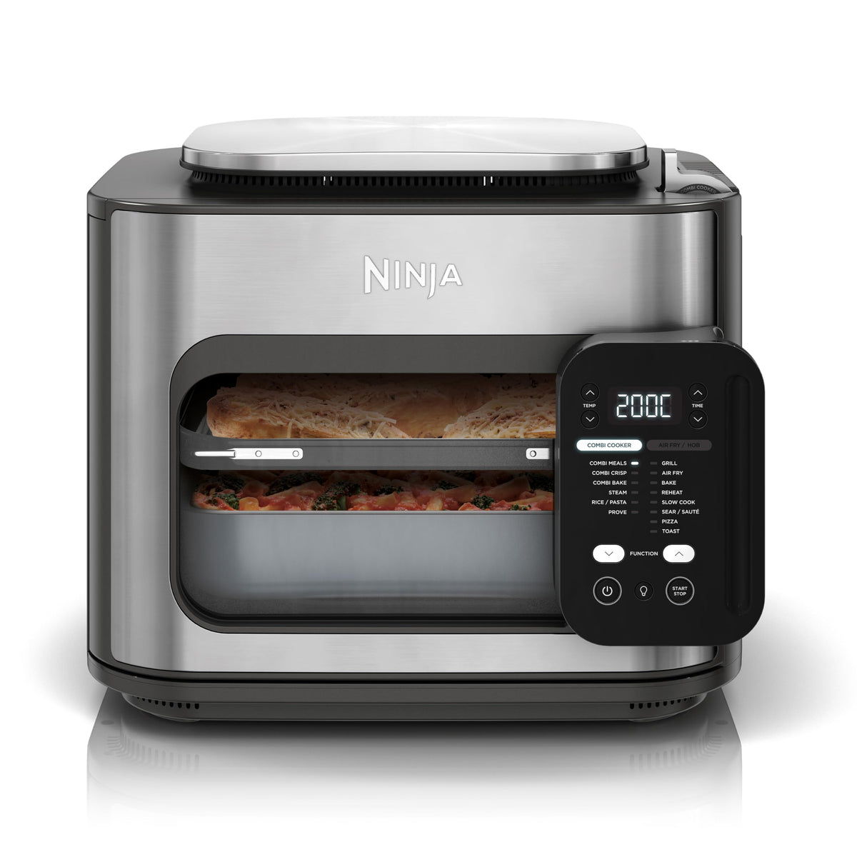 Ninja Combi 12-en-1 Multi-Cuiseur, Four & Friteuse sans huile, 12 Fonctions de Cuisson, Repas de Taille Familiale en 15 Minutes*, avec Plateau de Cuisson,Poêle et Guide de Recettes, Gris, SFP700EU.
