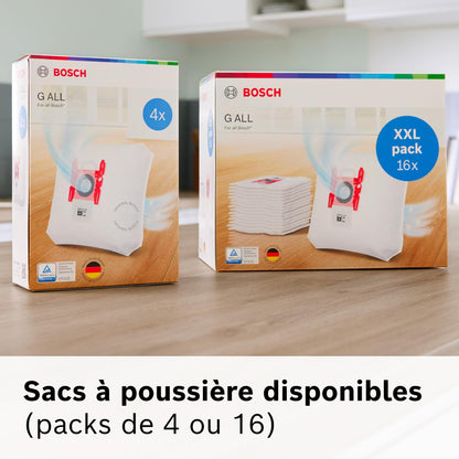 Bosch Electroménager, Série 6, ProSilence BGB6SIL1, aspirateur traîneau avec sac, niveau sonore de 66 dB(A), filtre hygiénique HEPA, moteur puissant, blanc