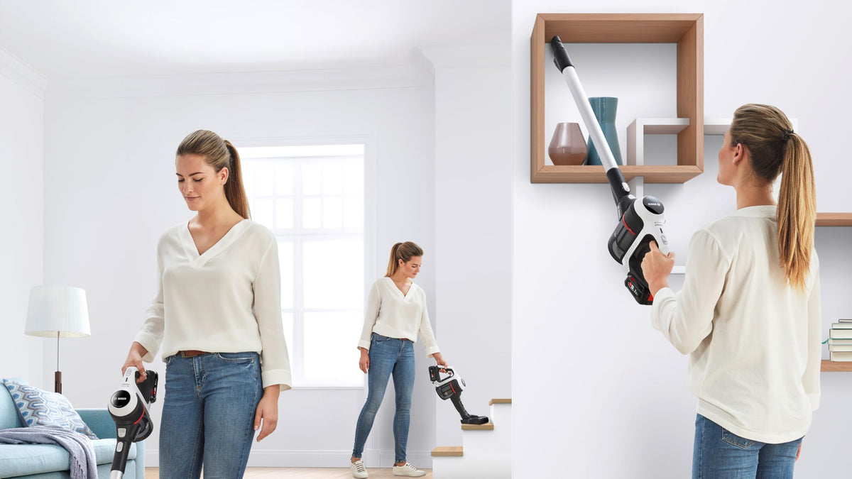 Bosch Electroménager Unlimited 6, BCS611AM, aspirateur Balai Rechargeable sans Fil, autonomie de 30 Min, performant sur différents Types de Sol, Accessoires Inclus, Blanc