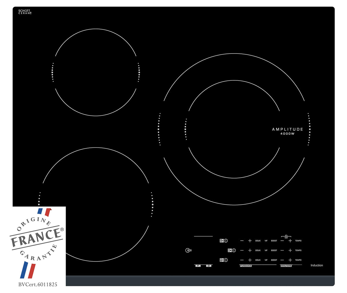 Sauter - SPI4360B - Plaque Induction - Table de Cuisson Encastrable - Noir - 3 Foyers - 7200W - Dimensions Encastrement : 56x49cm - Grand Foyer 28 cm et 14 Positions Cuissons - Fabriqué en France