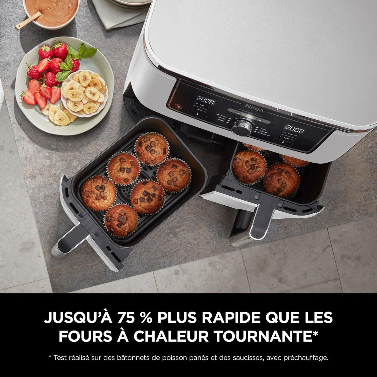 Ninja Foodi MAX Dual Zone Air Fryer, 2 Tiroirs, 9,5L, 6-en-1, Sans Huile, Air Fry, Croustillant Max, Rôtir, Cuire, Déshydrater, 8 Portions, Paniers Antiadhésifs Vont Au Lave-Vaisselle, Blanc AF400EUWH