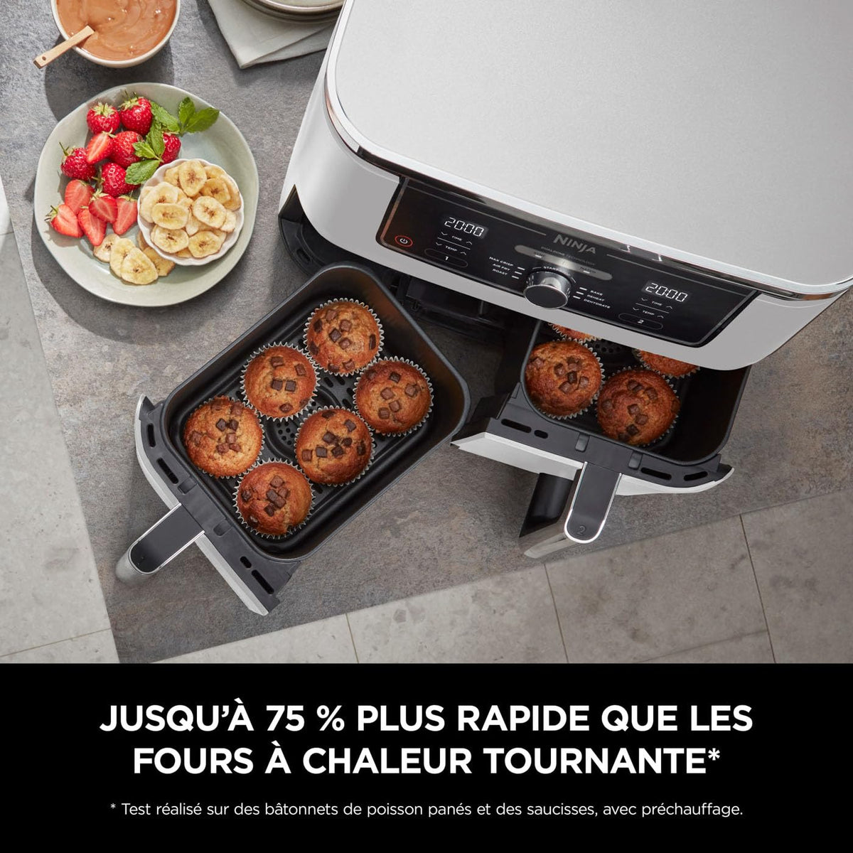 Ninja Foodi MAX Dual Zone Air Fryer, 2 Tiroirs, 9,5L, 6-en-1, Sans Huile, Air Fry, Croustillant Max, Rôtir, Cuire, Déshydrater, 8 Portions, Paniers Antiadhésifs Vont Au Lave-Vaisselle, Blanc AF400EUWH