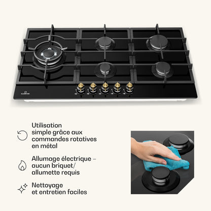 Klarstein Table de Cuisson à Gaz avec 5 Brûleurs – Plaque de Cuisson Encastrable 11100W, Surface en Acier Inoxydable, Compatible GPL