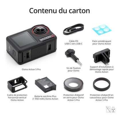 DJI Bundle Essentiel Osmo Action 5 Pro, Caméra Étanche avec Capteur 1/1,3", Vidéo 4K/120 IPS, Suivi de Sujet, Stabilisation, Double Écran Tactile OLED, Caméra d’Action 4K Idéale pour Sports, Vlog