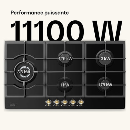 Klarstein Table de Cuisson à Gaz avec 5 Brûleurs – Plaque de Cuisson Encastrable 11100W, Surface en Acier Inoxydable, Compatible GPL