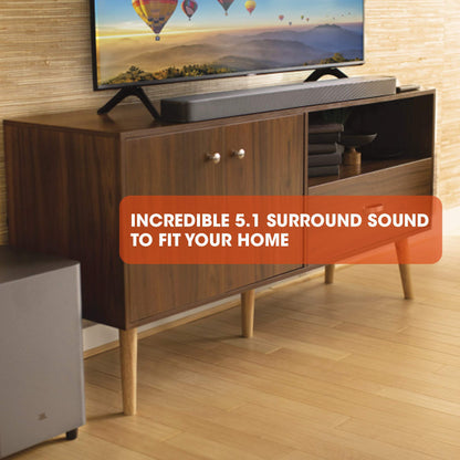 JBL Barre de Son Surround Bar 5.1 - Système de Divertissement Exclusif Amazon, capacités de Streaming et Caisson de Basses, Compatible avec Amazon Ale