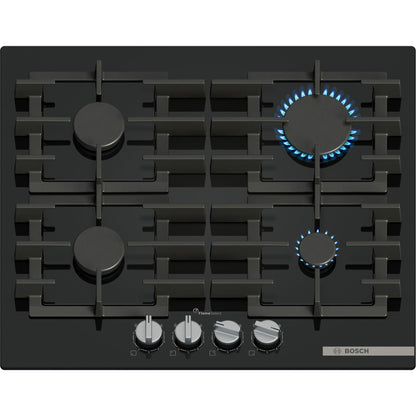 Bosch PPP6A6I40, Série 6, Plaque gaz, 4 feux, 60 cm, Verre trempé noir