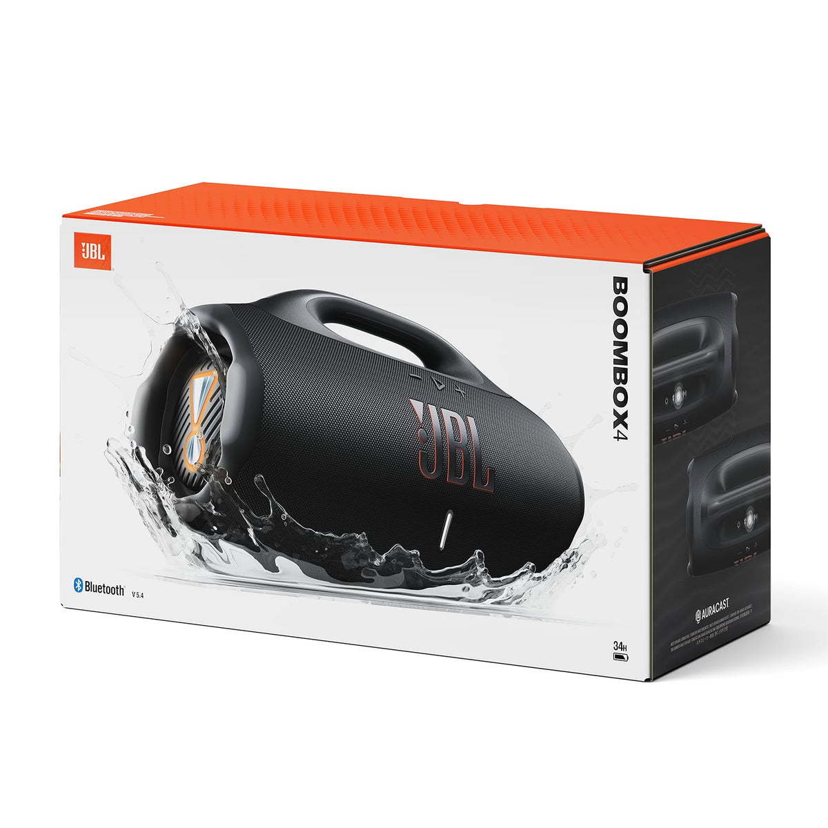 JBL Boombox 4, Enceinte Bluetooth Portable, Son JBL Pro, AI Sound Boost, étanchéité et résistance à la poussière IP68, jusqu'à 34 h d’autonomie, Connexion Multi-Enceintes Auracast, Noir