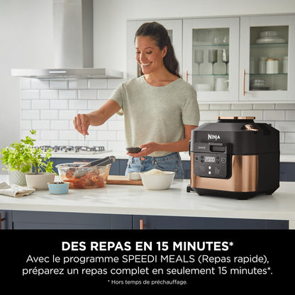 Ninja Speedi 10-en-1 Autocuiseur rapide, Air Fryer, Friteuse à air et Multicuiseur, 5.7L, Repas pour 4 en 15 minutes, Vapeur, Gril, Cuire au four, Rôtir, Mijoter et plus, Noir et Cuivre ON400EUCP