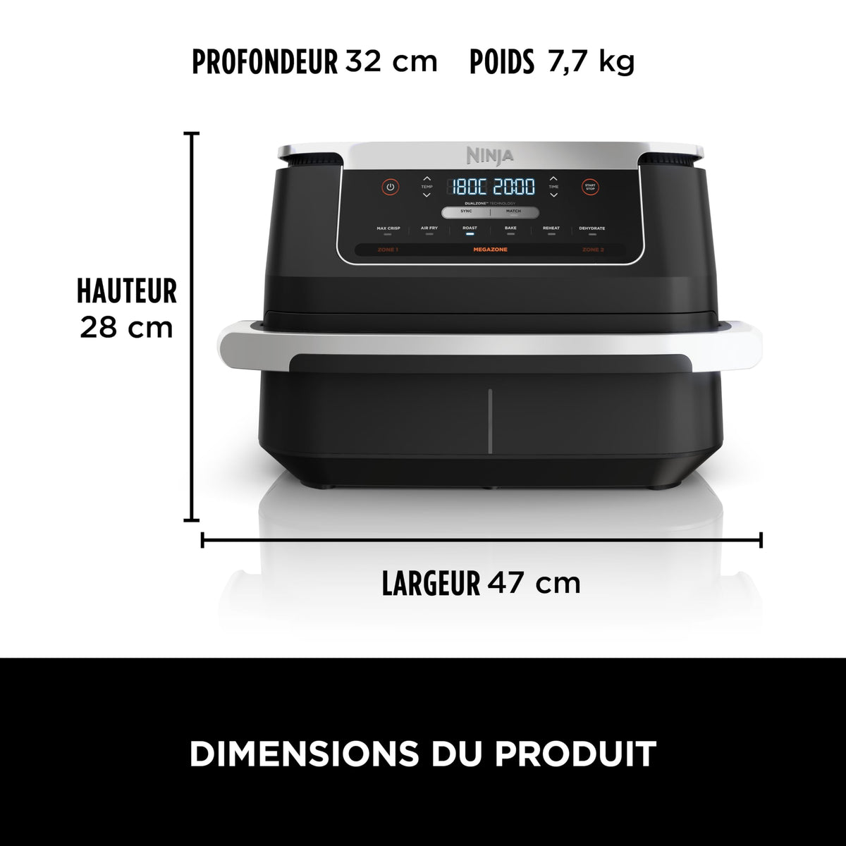 Ninja FlexDrawer Friggitrice ad aria doppio cestello, 6,6 L, 6 in 1, DualZone, divisorio rimovibile, zero olio, arrosto/forno, massima croccantezza, parti lavabili in lavastoviglie, nero, AF550EU