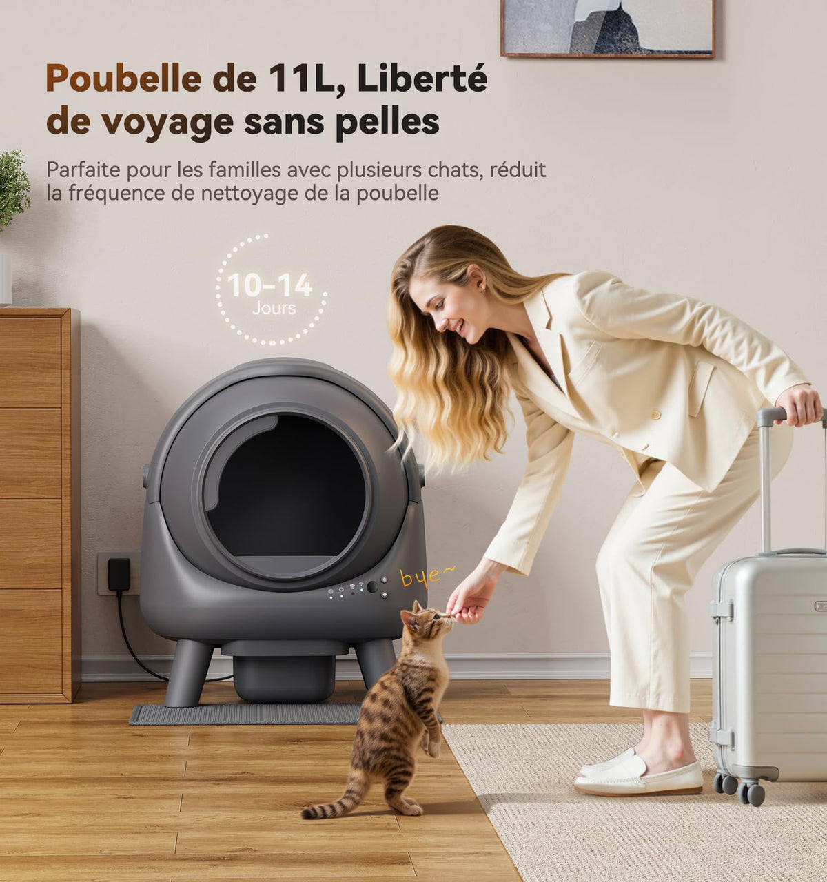 Litiere Chat Autonettoyante FEELNEEDY, Bac à Litière Automatique, Anti-Fuites/Anti-Pincement/Triple Anti-Odeur/Secure/Contrôle APP/Nettoyage Facile, Capacité Maximale de 65L