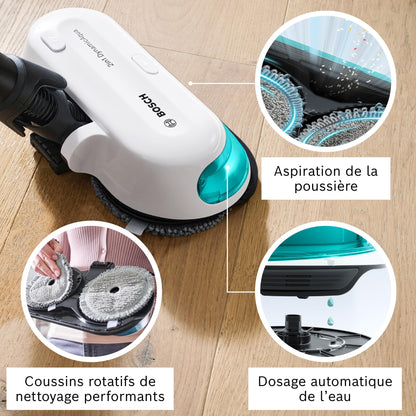 Bosch, aspirateur sans Fil 2 en 1, Unlimited 7 ProHygiène, Brosse Aqua 2 en 1, la Brosse motorisée AllFloor DynamicPower, Blanc, BCS71HYG2