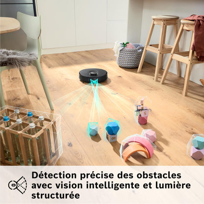 Bosch Spotless Max BCRDW3B, Robot aspirateur-Laveur avec caméra Smart Vision, serpillère rotative, 11 000 Pa, Station de Service sèche-Humide, Application Home Connect, Noir