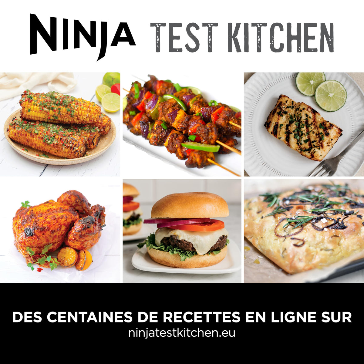 Ninja 5-en-1 Grill d’intérieur et friteuse sans huile, 5 modes, cuit jusqu’à 4 hamburgers, capacité 5,7 l, faible dégagement de fumée, thermomètre à viande numérique inclus, Noir/Argent, EG351EU