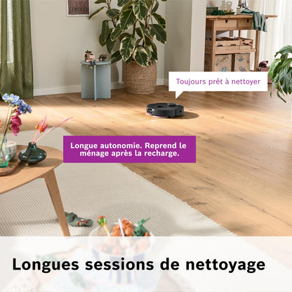 Bosch Spotless Max BCRDW3B, Robot aspirateur-Laveur avec caméra Smart Vision, serpillère rotative, 11 000 Pa, Station de Service sèche-Humide, Application Home Connect, Noir