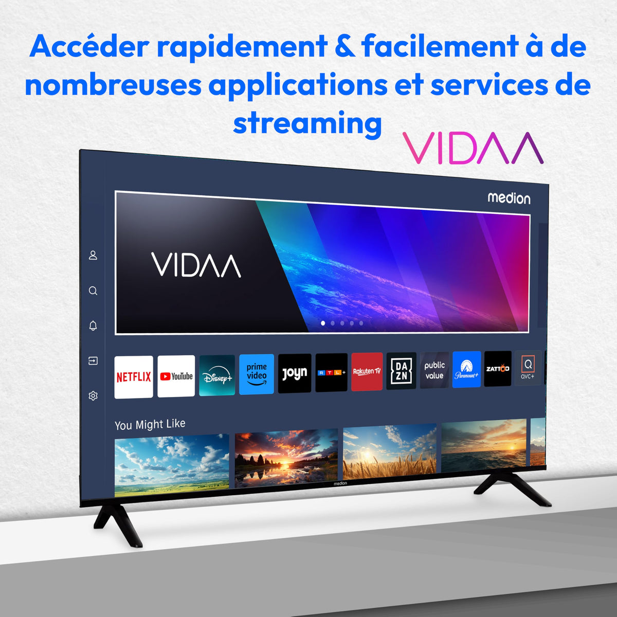 MEDION 125,7 cm (50 Pouces) TV Ultra HD (Smart-TV, HDR10, VIDAA Store, Netflix, Prime Video, Disney+, DAZN, Paramount+, HbbTV, PVR, Bluetooth), MD 850200