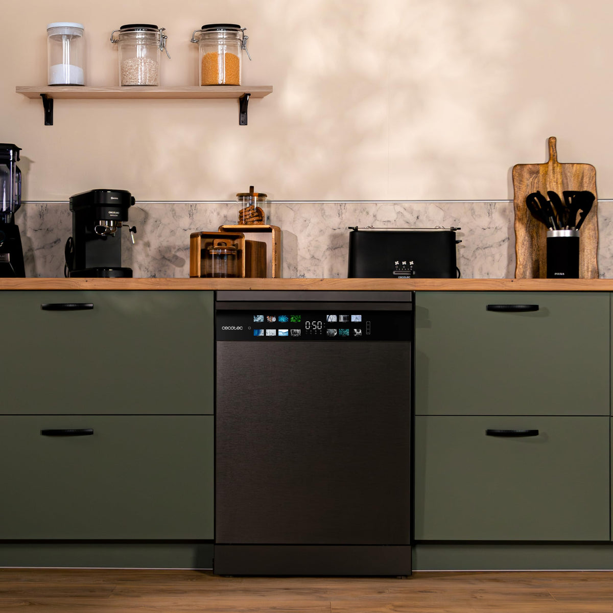 Cecotec Lave-vaisselle 60cm Bolero Aguazero 6700 Dark B Lave-vaisselle foncé, 15 couverts, Classe B, Moteur Inverter Plus, O2 Dry, Lavage Double Zone,