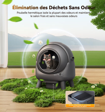 Litiere Chat Autonettoyante FEELNEEDY, Bac à Litière Automatique, Anti-Fuites/Anti-Pincement/Triple Anti-Odeur/Secure/Contrôle APP/Nettoyage Facile, Capacité Maximale de 65L
