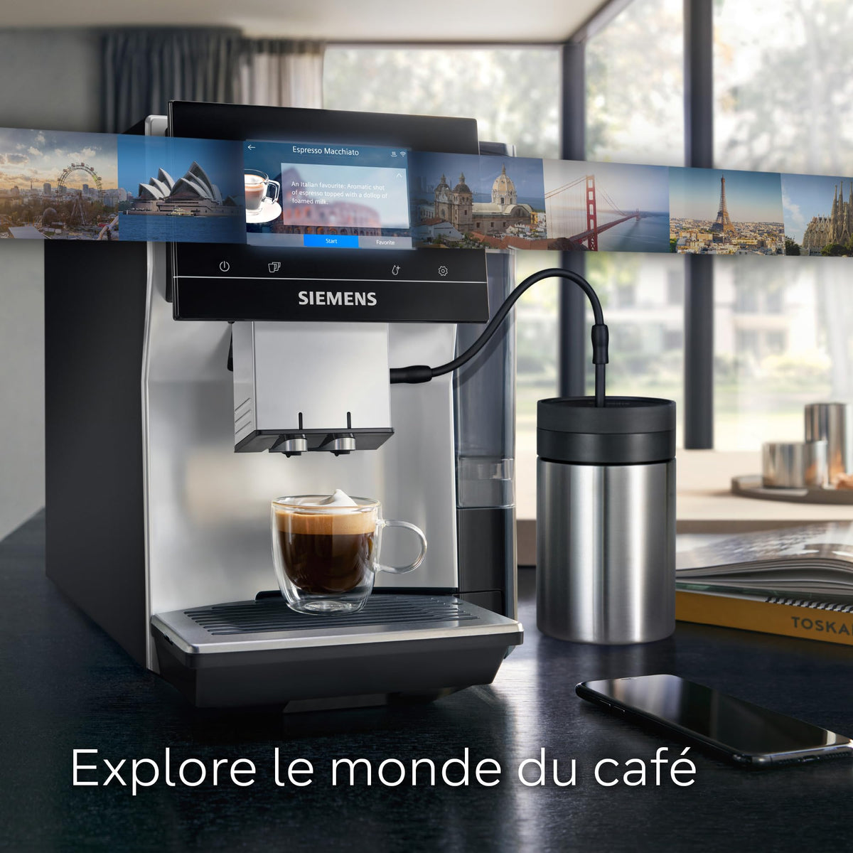SIEMENS EQ700 classic TP715E17 Machine à café automatique avec contrôle par application, infusion à froid, écran tactile, jusqu'à 10 créations de café favorites, nettoyage automatique à la vapeur