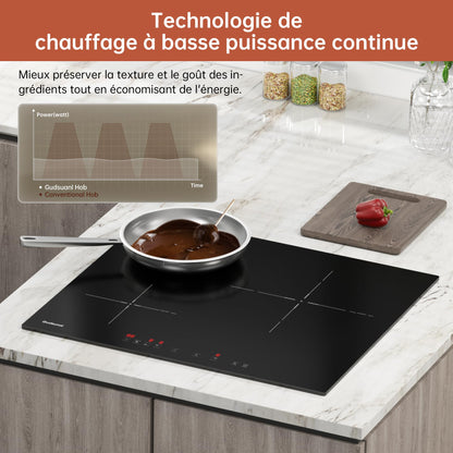 Gudsunal Plaque induction 3 feux, Table de Cuisson Encastrable,7200W, 9 niveaux de chauffage,Boost, Minuterie, Arrêt automatique, Verrouillage de sécurité enfant