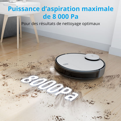 MEDION Robot aspirateur avec Navigation Laser et Fonction Balayage X40 SW (Puissance de 8000Pa, aspirateur Robot 2en1 Alexa, création précise, Zones Go & No Go, Plusieurs étages)