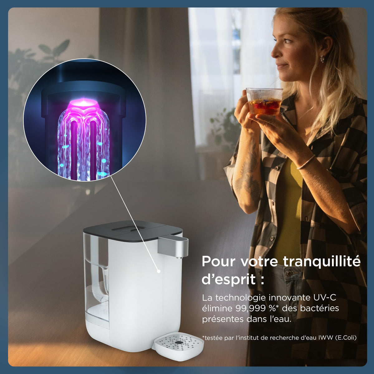 BRITA Cube Distributeur d'eau filtrée chaude ou tempérée (4.0 L) différentes tailles de contenants pré-enregistrés, technologie UV-C & filtre à eau MAXTRA PRO Expert anti-tartre inclus