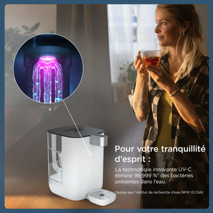 BRITA Cube Distributeur d'eau filtrée chaude ou tempérée (4.0 L) différentes tailles de contenants pré-enregistrés, technologie UV-C & filtre à eau MAXTRA PRO Expert anti-tartre inclus