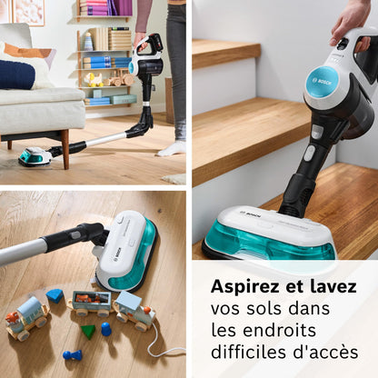 Bosch, aspirateur sans Fil 2 en 1, Unlimited 7 ProHygiène, Brosse Aqua 2 en 1, la Brosse motorisée AllFloor DynamicPower, Blanc, BCS71HYG2