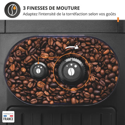Krups Essential, Machine à café grain, Expresso automatique, 2 tasses simultanées, Ecran LCD, Nettoyage automatique, Buse vapeur, Pot à lait inox Cappuccino, Noire, EA816031