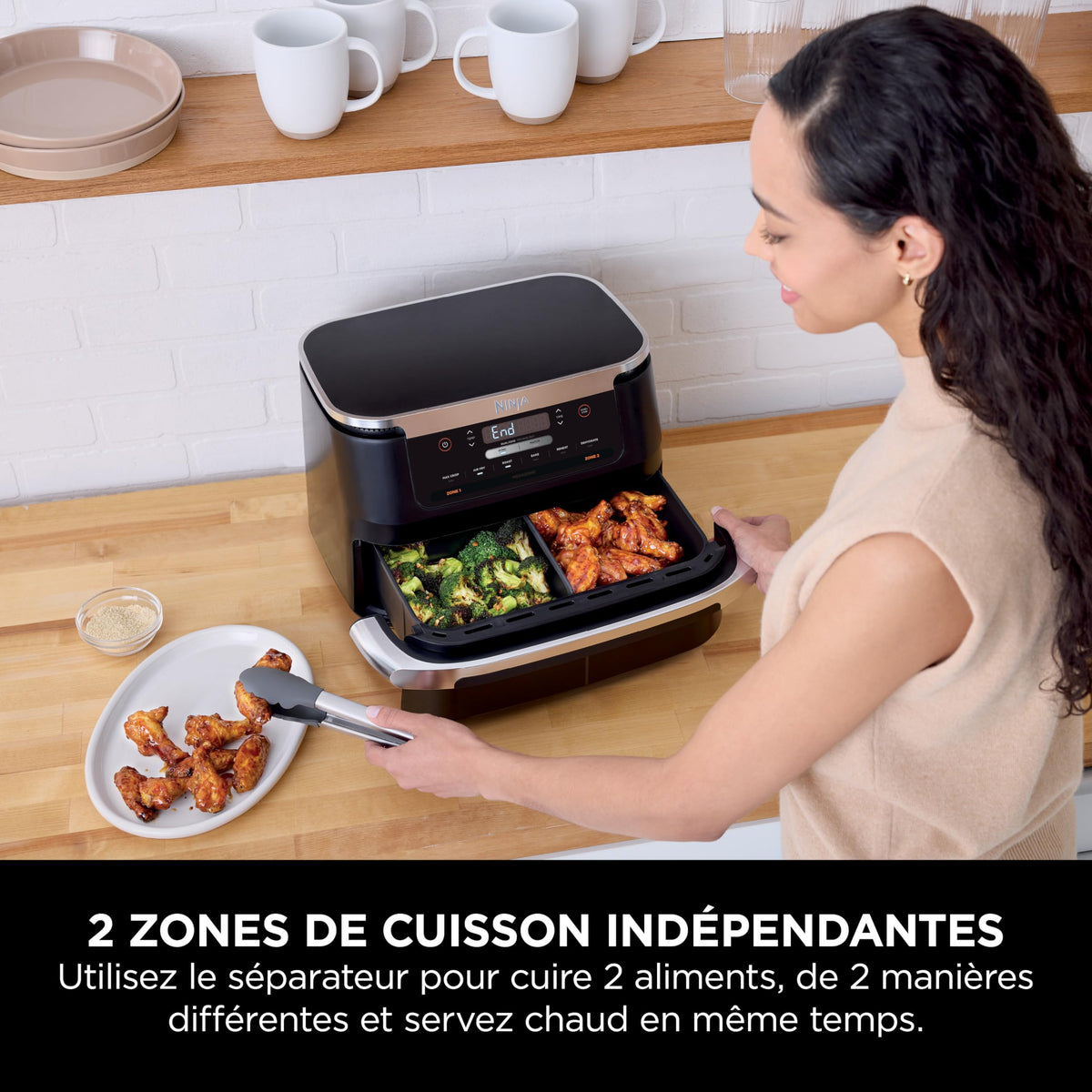 Ninja FlexDrawer Friggitrice ad aria doppio cestello, 6,6 L, 6 in 1, DualZone, divisorio rimovibile, zero olio, arrosto/forno, massima croccantezza, parti lavabili in lavastoviglie, nero, AF550EU