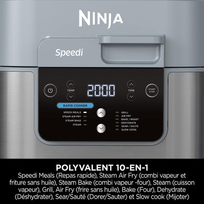 Ninja Speedi 10-en-1 Cuiseur rapide, Air Fryer, Friteuse à air et Multicuiseur, 5.7L, Repas pour 4 en 15 minutes, Vapeur, Gril, Cuire au four, Rôtir, Saisir, Mijoter et plus, Gris Sel de Mer, ON400EU