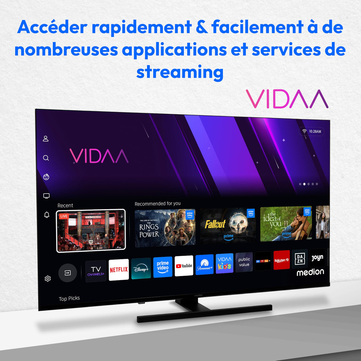 MEDION TV 50 Pouces 4K (125,7 cm) QLED Television (Smart TV 4K, Dolby Vision HDR, VIDAA Store, Prime Video, Disney+, DAZN, Paramount+, DTS X, Dolby Atmos, PVR, Bluetooth, MD 850600)