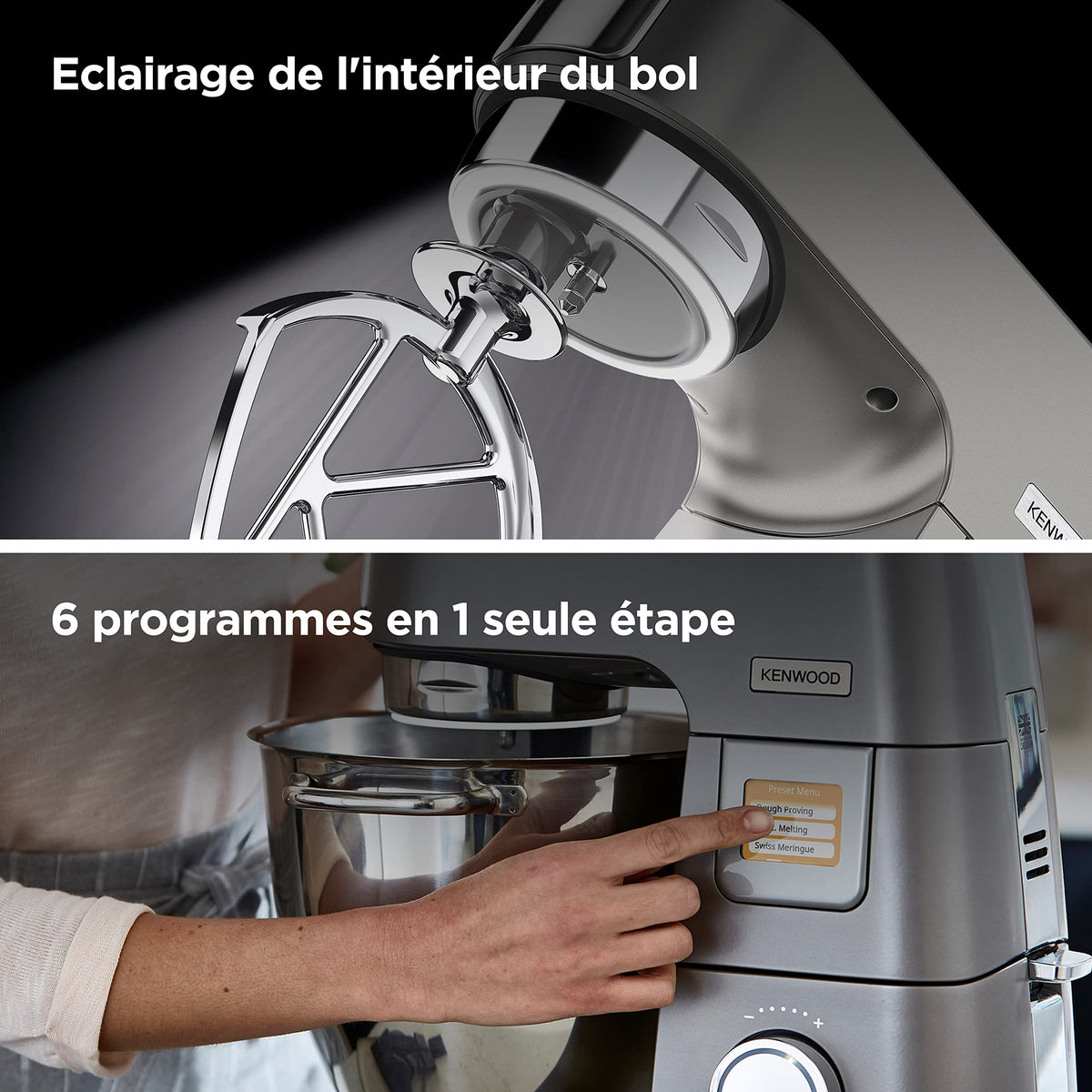 Kenwood Titanium Chef Patissier XL KWL90.034SI, Robot Patissier Balance Intégrée, Batteur K, Pétrin, Fouet, Batteur Souple, Deux Bols, Couvercle Anti-Projections, 1400W, Acier, Argent